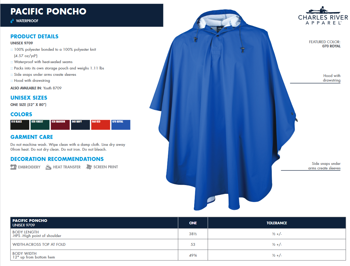 Wildcats Charles River Pacific Ponchos Youth or Adult with embroidery