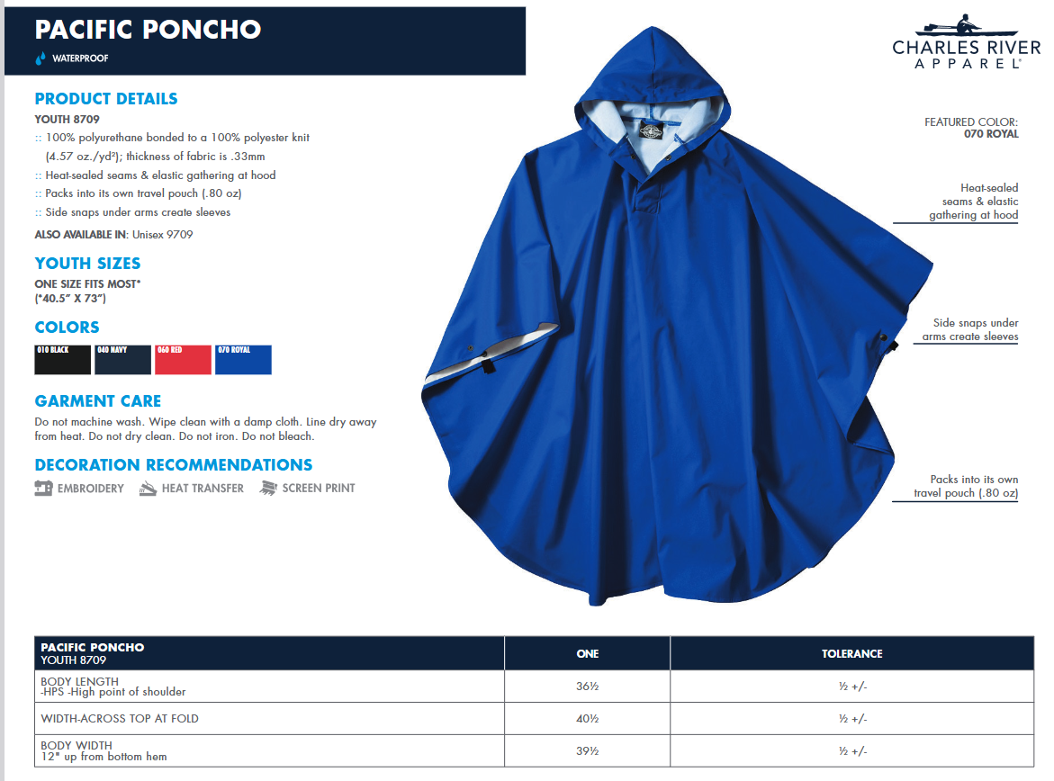 Wildcats Charles River Pacific Ponchos Youth or Adult with embroidery