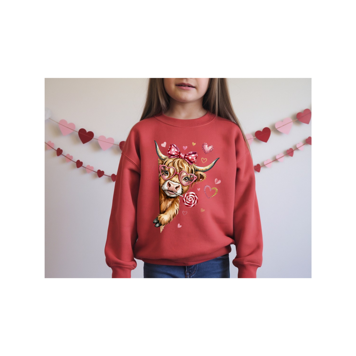 Highland cow Valentine Toddler or Youth Crewneck