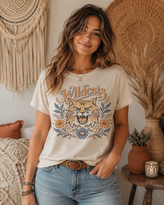 Wildcat floral on Sand T-shirt Adult or Youth