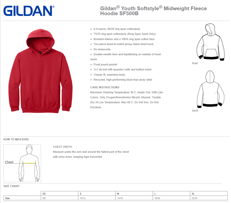 WWJR Wildcats Football Youth and Adult Gildan Softstyle Pullover Hooded Sweatshirt