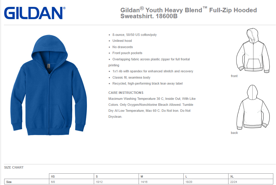WWJR Wildcats Football Gildan Heavy Blend Full Zip Hooded Sweatshirt Youth and Adult