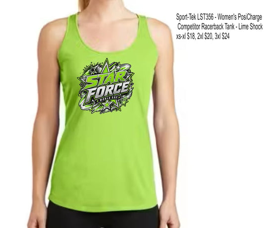 Womans Tank Lime Green Sport Tek Tank Tops Racerback with logo only.