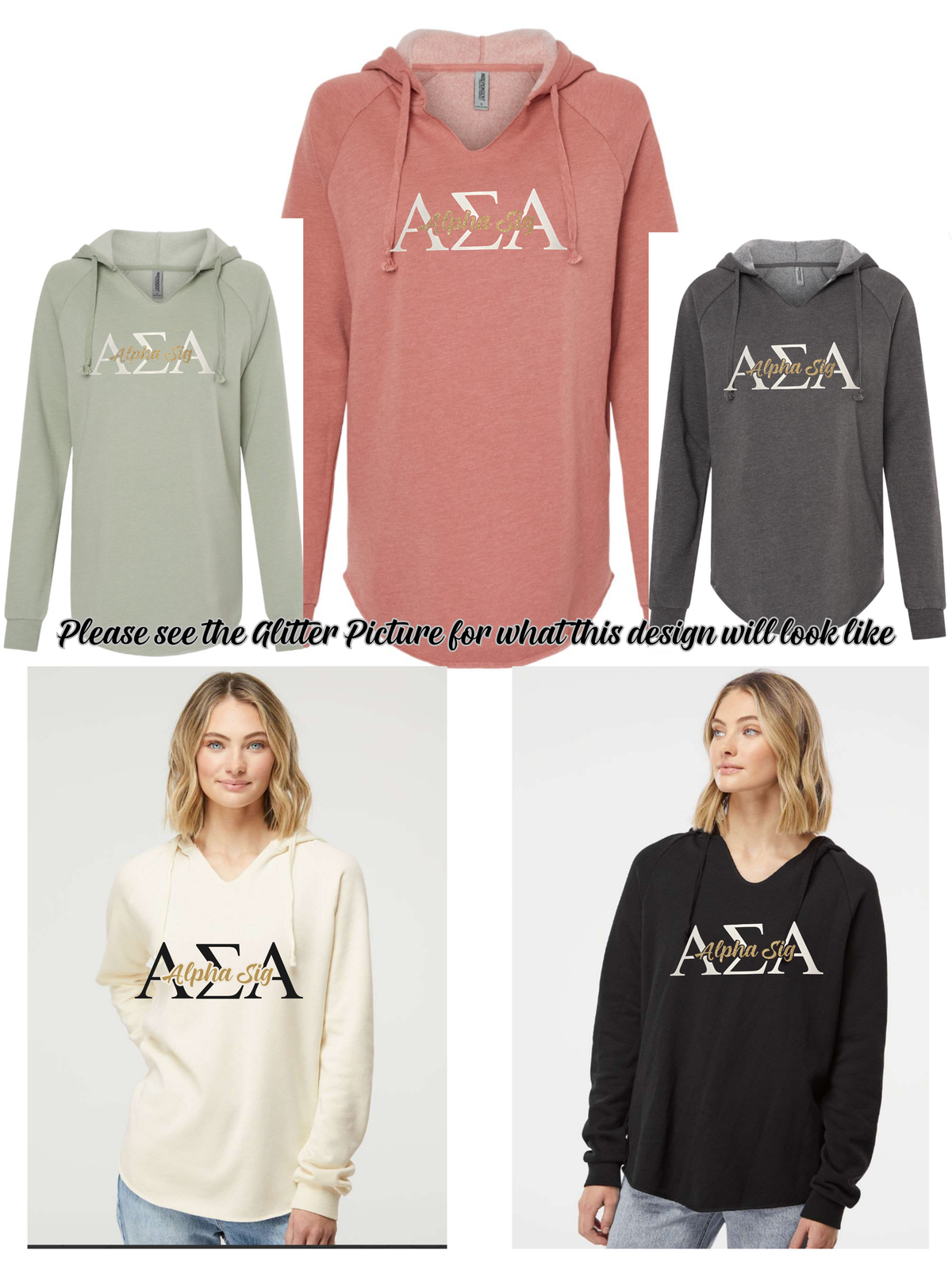 Alpha Sigma Alpha Hooded Sweatshirt Glitter Design