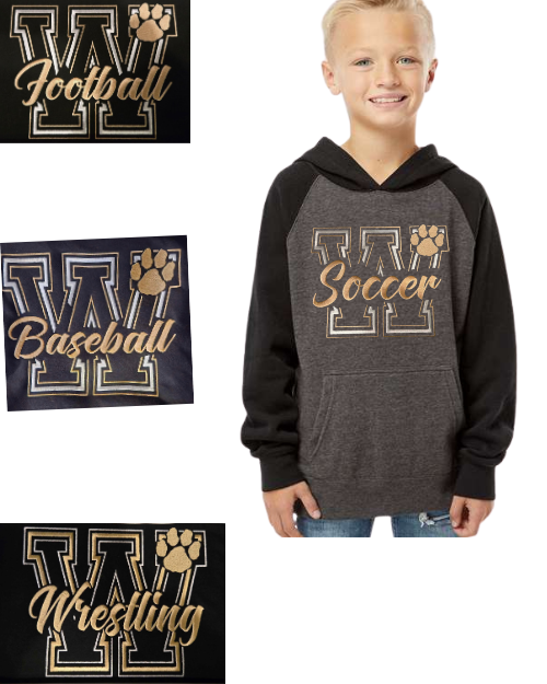 Embroidered Wildcat Black/Grey Hoodies Pick your sport!